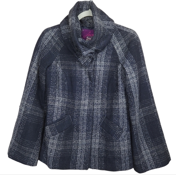 Jack by BB Dakota High Collar Wool Blend Plaid Coat Jacket Women's Size Small - Picture 1 of 7